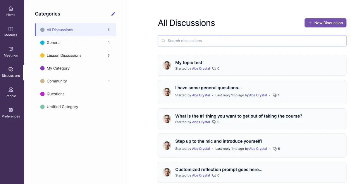 Course discussion forum categories